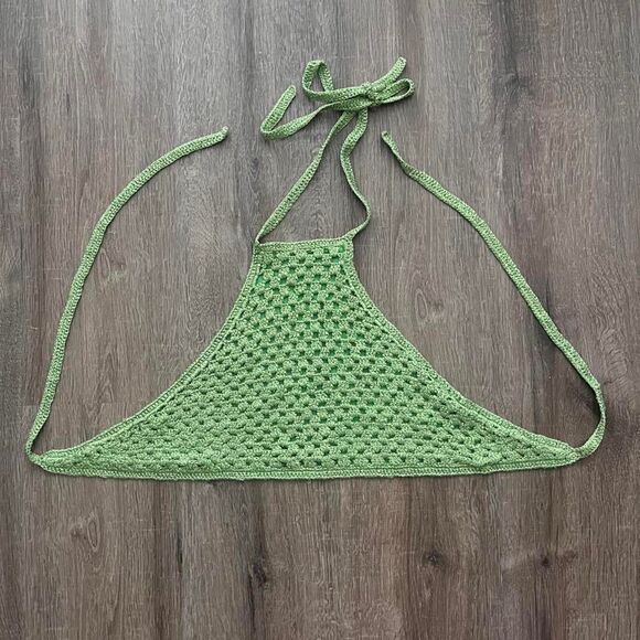 White Fox Boutique Tops - White Fox Sparkly Green Crochet Top
